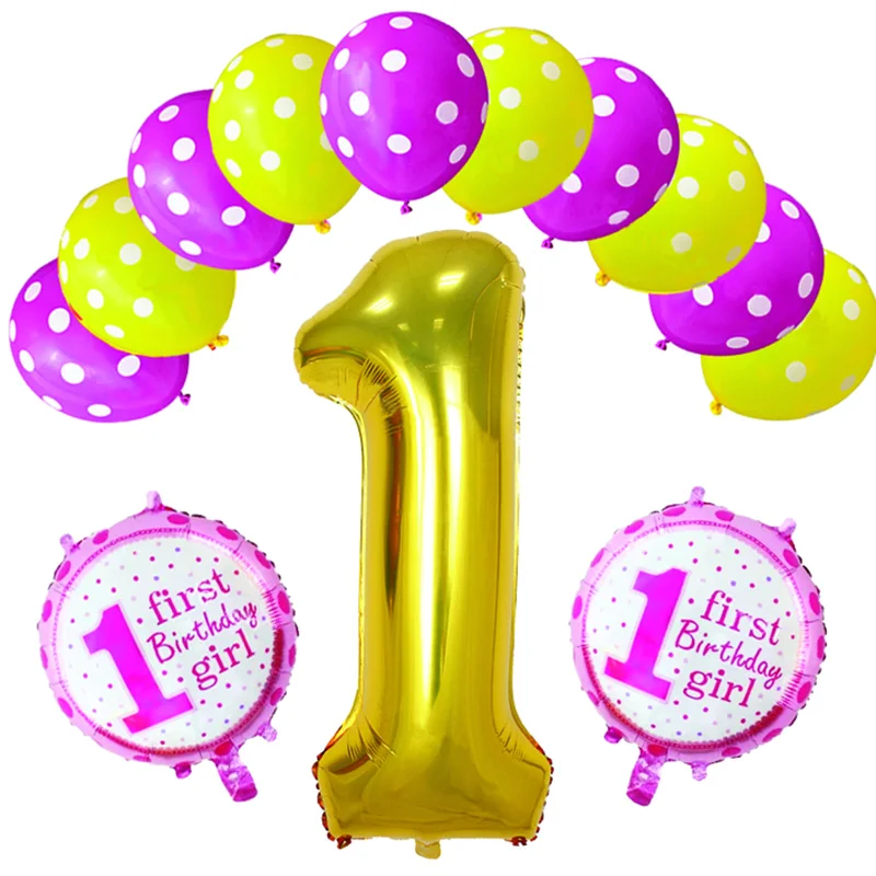 

Digital 1 Foil Balloons Round Wave Point Latex Ballons Baby One Year Old Birthday Decoration Helium Ball Wedding Party Supplies