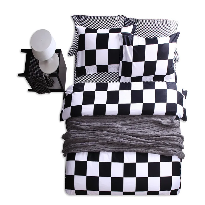 Набор из 4 простых постельных белья белого черного цветов Комплект постельного в