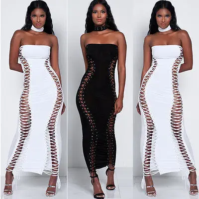 Женское облегающее вечернее платье миди на шнуровке без бретелек | Женская