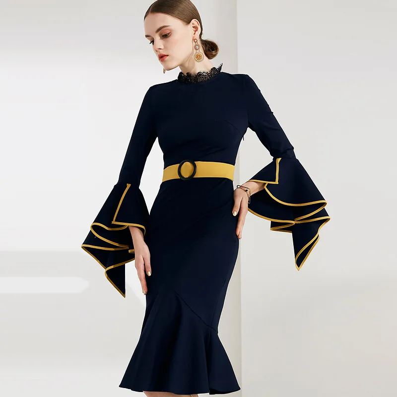 Новый Bodycon Для женщин модные платья 2018 Лето карьера нерегулярные Flare рукавом