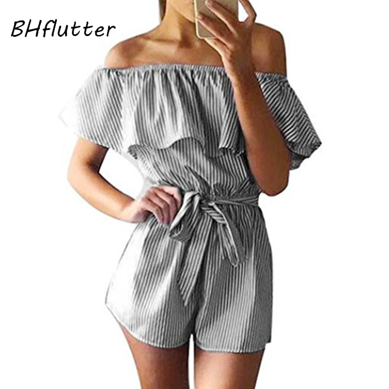 BHflutter/Новинка 2018 женский комбинезон с оборками и открытыми плечами Летний в