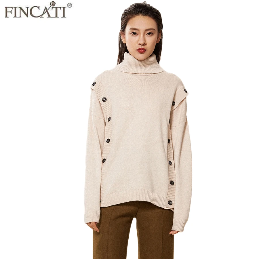 Women Sweater High End 100% Cashmere Long Sleeve Irregular Hem Buttons Side Warm Turtleneck Sweaters Pullover Jersey | Женская одежда