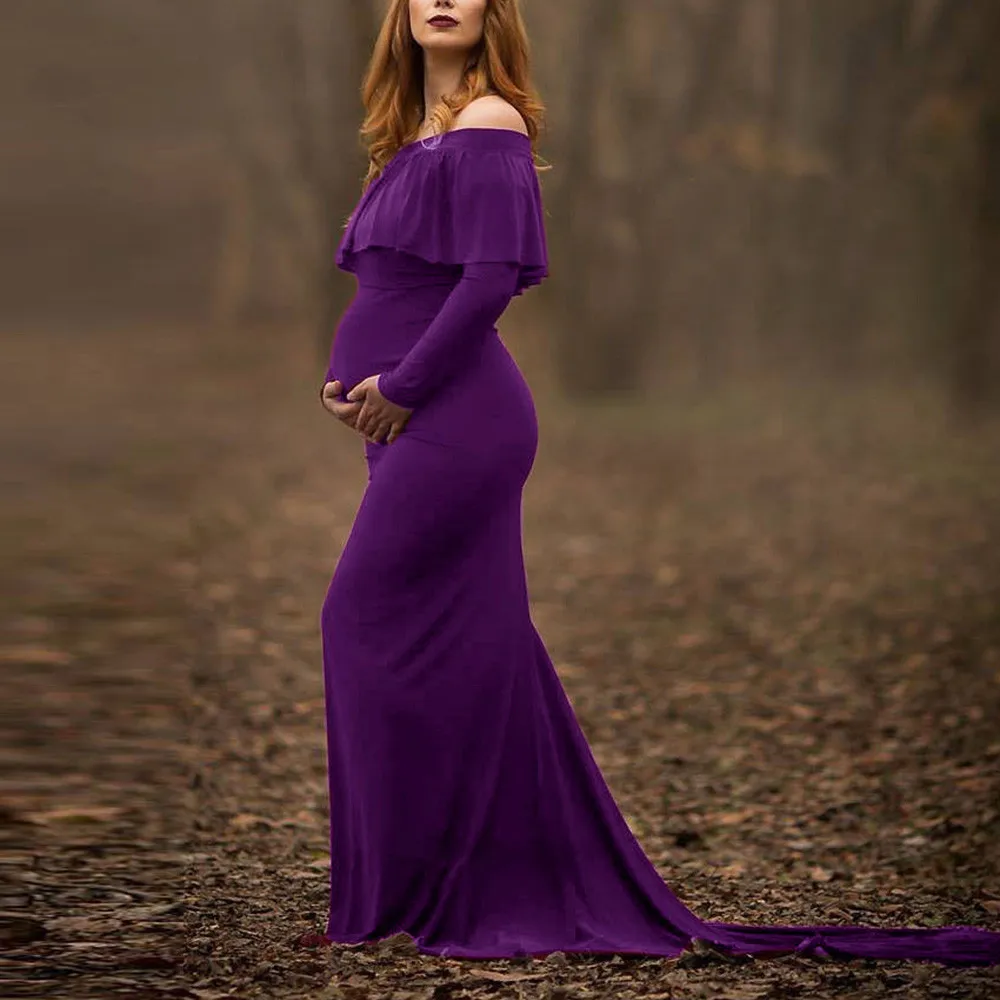 Maternity Dress Fashion Womens Pregnant Sexy Photography Props Off Shoulders Ruffles Nursin Women Dresses #40 | Мать и ребенок