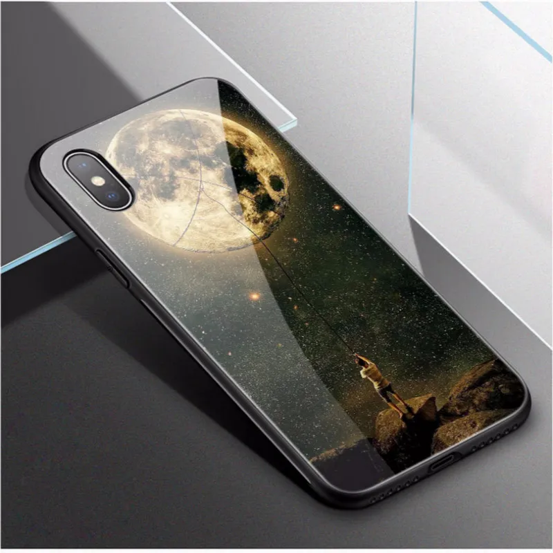 Звездный чехол из закаленного стекла для Iphone 9 6 7 8 X XS MAX окрашенная задняя крышка