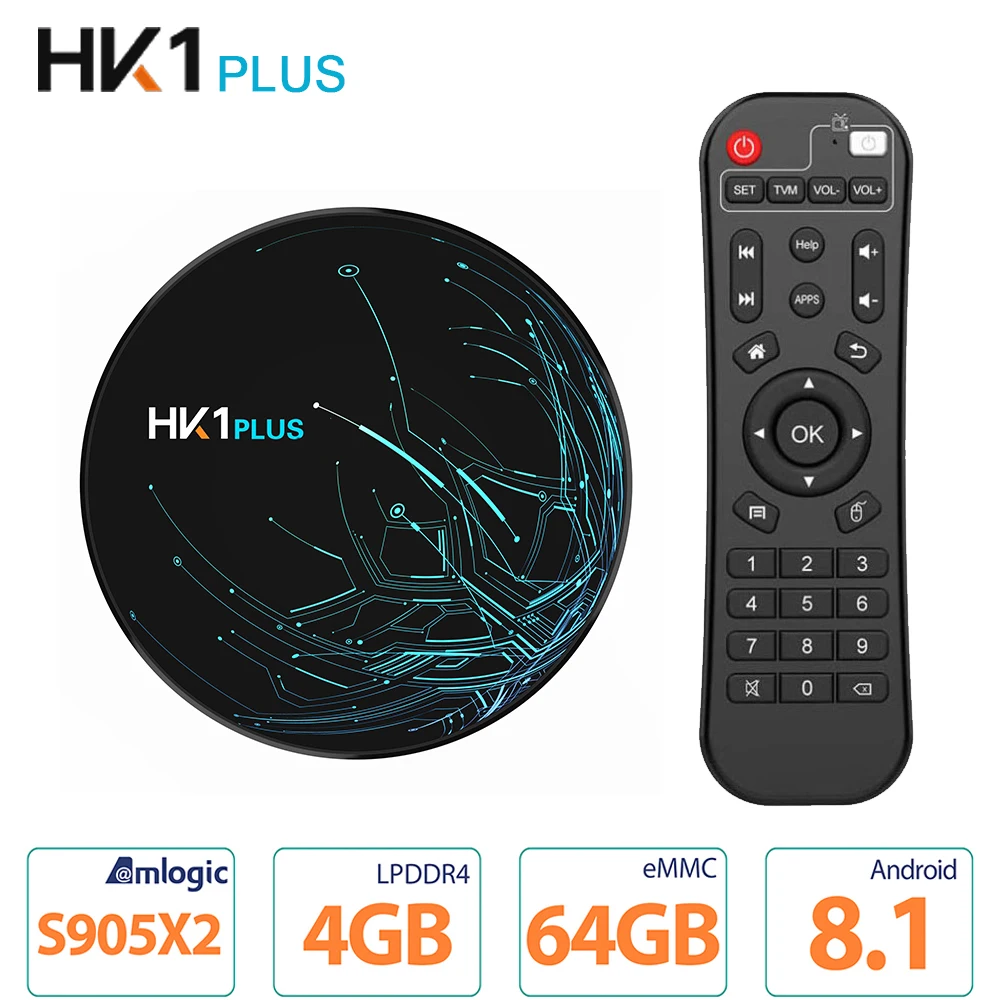 Оригинальная ТВ приставка HK1 Plus Android 8 1 Amlogic S905X2 Четырехъядерный 4 Гб 64 Wifi BT4.0 H.265 4K