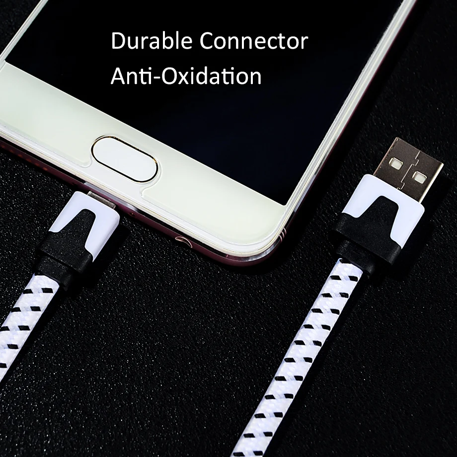 Olaudem Mobile Phone Cable USB Micro Nylon Braided Flat For Samsung Android Charging Cord CB030 | Мобильные телефоны и