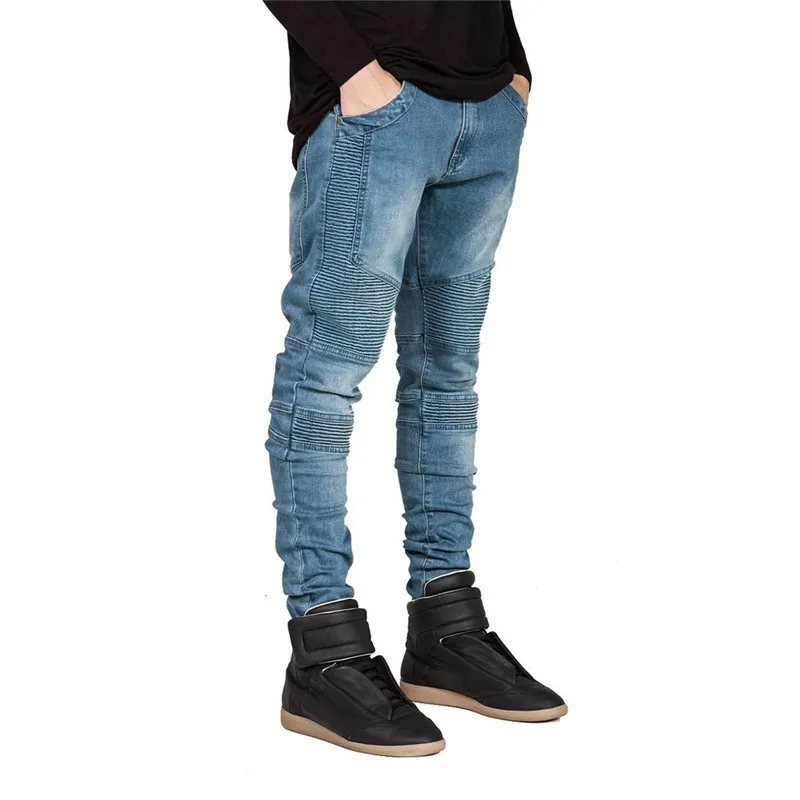 Джинсы мужские рваные зауженные в стиле хип хоп|biker jeans|designer biker jeansmens jeans |