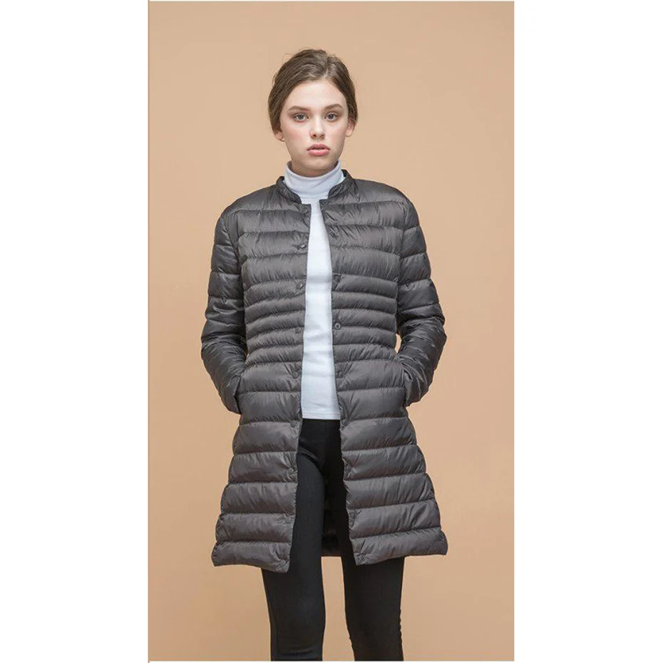 Dark Grey ZOGAA, женское весеннее теплое пальто с подкладкой, ультра-светильник, куртка-пуховик, длинное пальто, тонкое однотонное пальто, портативные парки, куртки - Цвет: Dark Grey