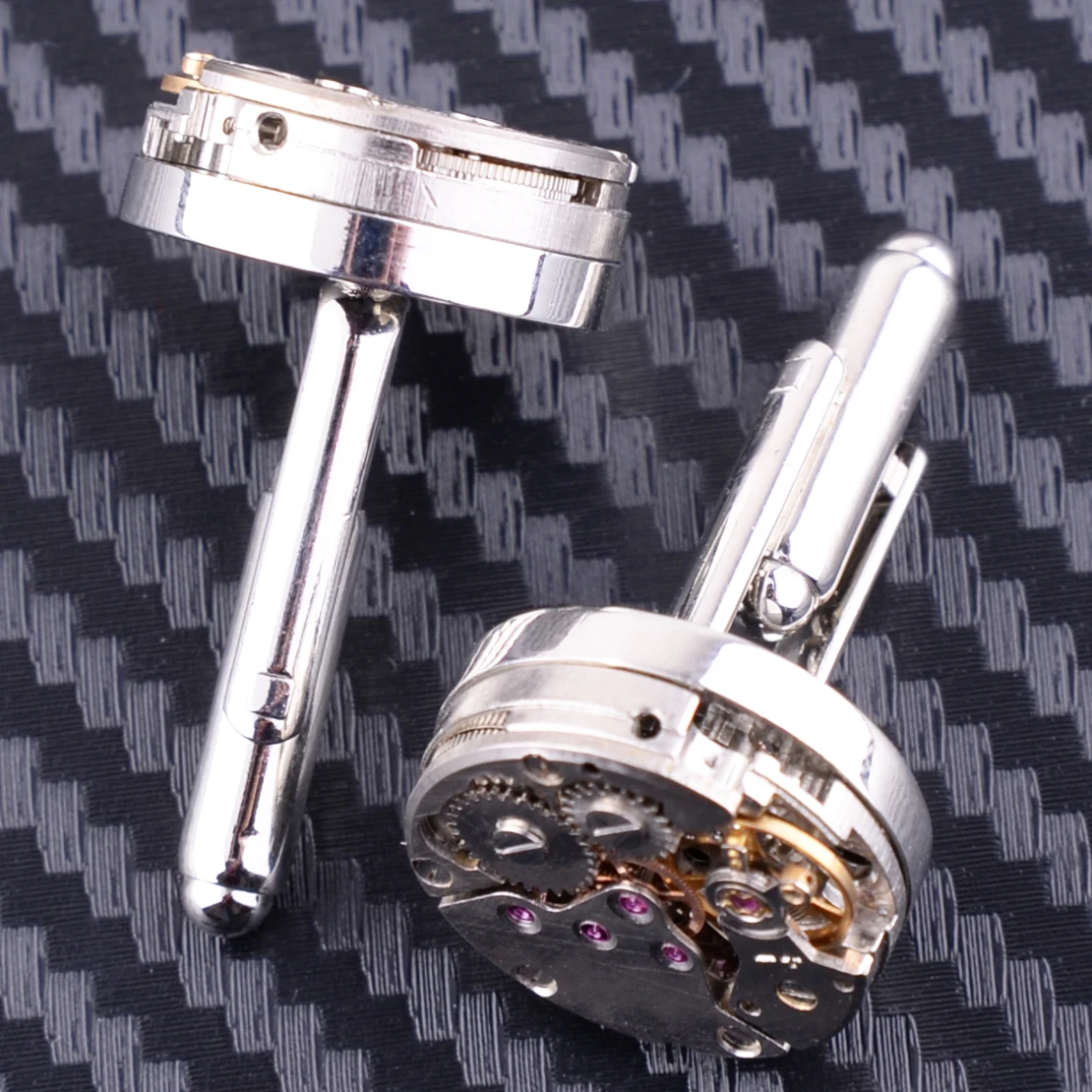 

New 2Pcs Watch Movement Cufflinks Mens For Immovable Steampunk Gear Watch Mechanism Cuff Links