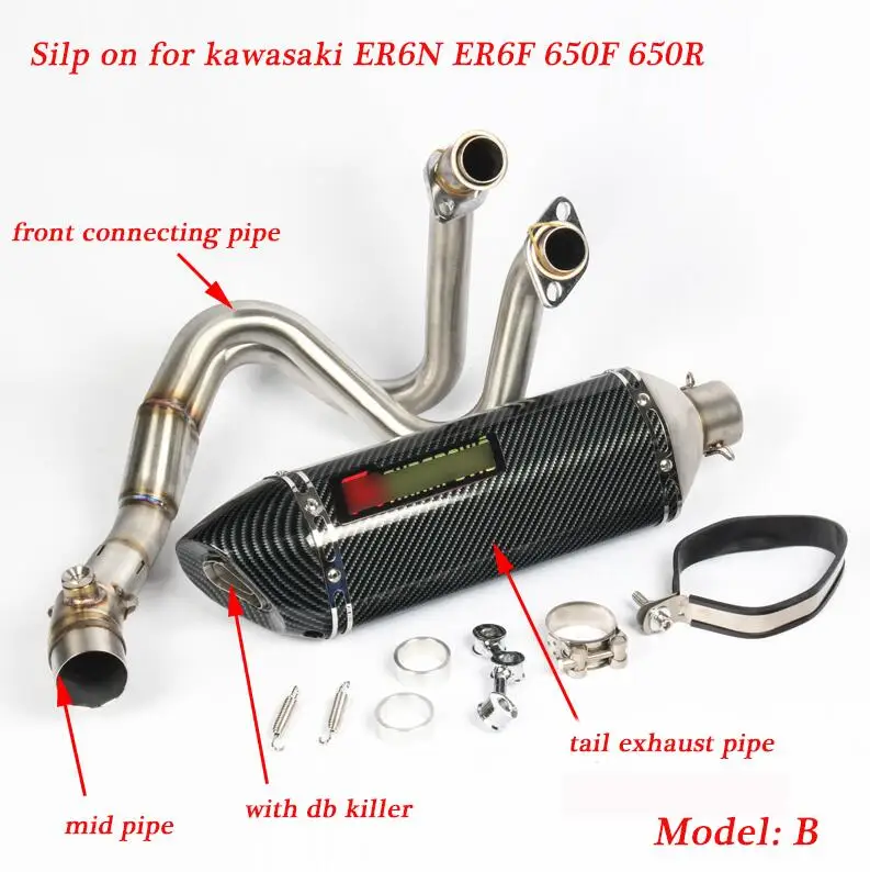 B Silp on для Kawasaki ER6N ER6F 650F 650R мотоциклетные передние соединительные трубы и средняя труба+ 51 мм хвост выхлопной трубы глушителя системы - Цвет: B