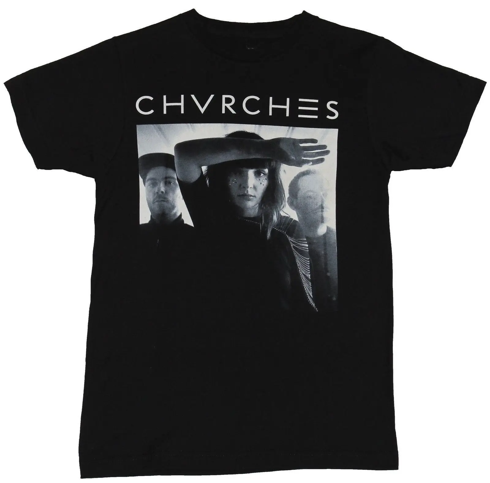 Chvrches Мужская футболка-Shadow drened B &amp W фото под названием группы мультфильм футболка