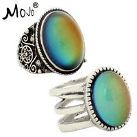 2pcs antique silver plated color changing mood rings changing color temperature emotion feeling rings set for womenmen 004 018