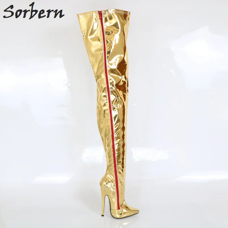 Sorbern/Сапоги до бедра на высоком каблуке 18 см золотистого и металлического цвета