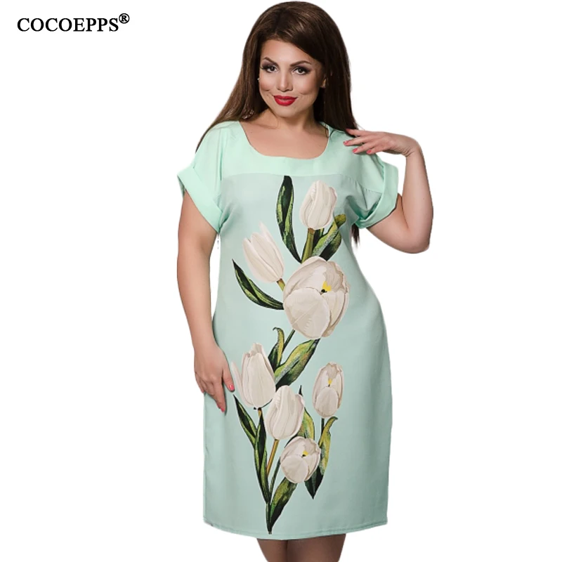 CACNCUT 4XL 5XL 6XL плюс размеры цветочный принт для женщин платья лето 2018 г. Элегантный