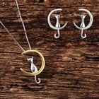 XIYANIKE 925 Стерлинговое Серебро 2019 Новый Лунный кот серьги-гвоздики и ожерелье ручной работы Простые Модные Ювелирные наборы для женщин подарок