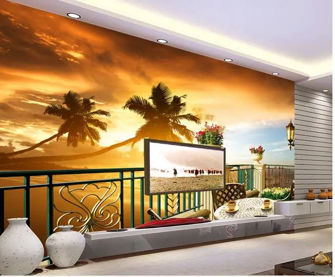 Настенные 3D обои с изображением летнего пляжа балкона на заказ|wall mural photo wallpaper|3d