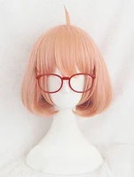 kyokai no kanata kuriyama mirai cosplay wig short orange pink heat resistant synthetic hair wigs red glasses wig cap