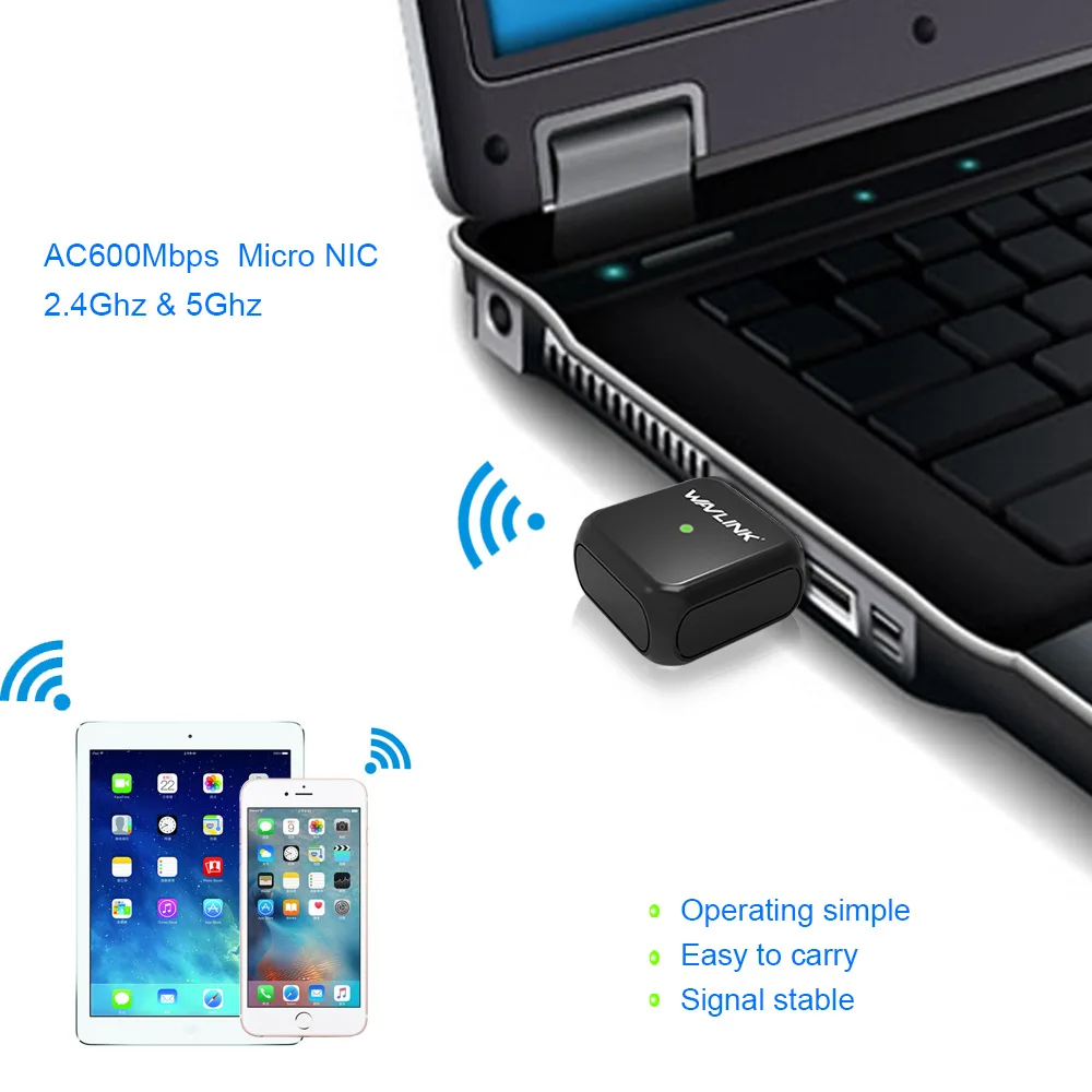 Wavlink Mini USB Wifi адаптер/ключ Беспроводная сетевая LAN Карта AC600 Двухдиапазонная