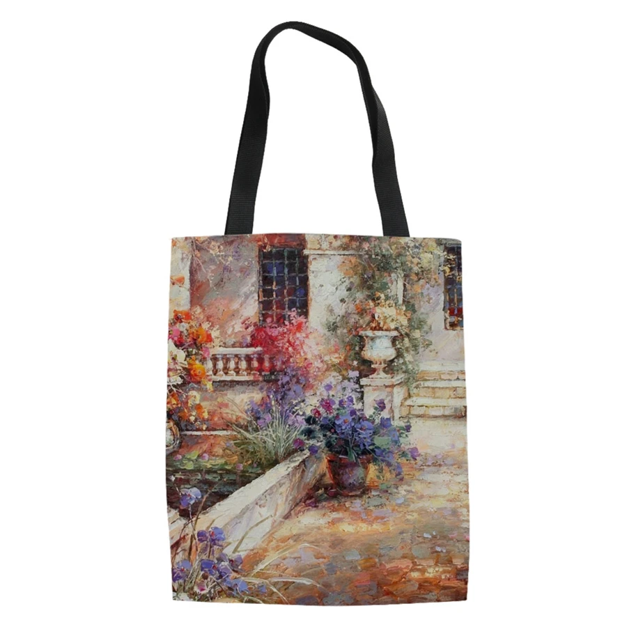WHEREISART Painting Women Canvas Shopping Bags Custom Tote Eco Shoulder Pouch Versatile Sack Lady Olils Handbag Sac A Main | Багаж и сумки