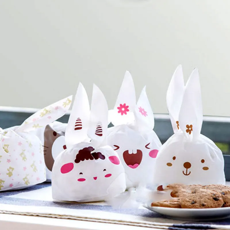 50 pcs White Rabbit ears cartoon animal cookie Gift Bag for Christmas birthday Party Candy Food&ampHandmade soap Packaging bags | Дом и сад