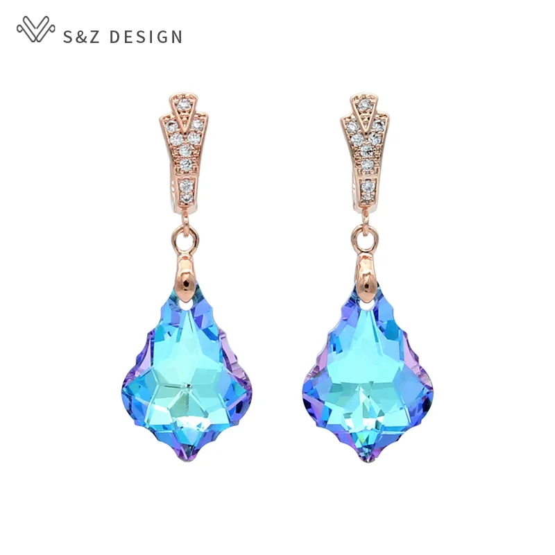 

S&Z New Colorful Fashion Imitation Crystal Water Drop Dangle Earrings 585 Rose Gold For Women Wedding Party Gift Eardrop