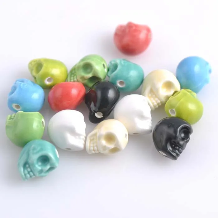 Круглые керамические бусины в форме черепа, 14 х13 мм, 20 шт.