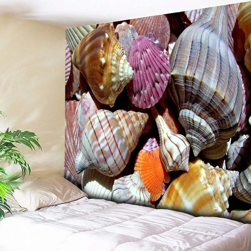 

3D Conch Print Mandala Tapestry Beach Wall Hanging Indian Wall Tapestries Tapestry Wall Art Starfish Decorative Tapestry Purple