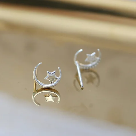 Серьги гвоздики женские гипоаллергенные из серебра 100% пробы|hypoallergenic stud earrings|moon