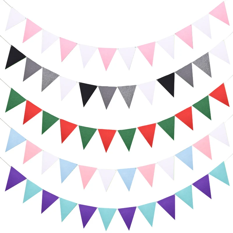 12Pcs/set 13*17cm Flags Strings Felt Banner Garlands Birthday Bunting Pennant Baby Shower Wedding Party Decoration Supplies images - 6