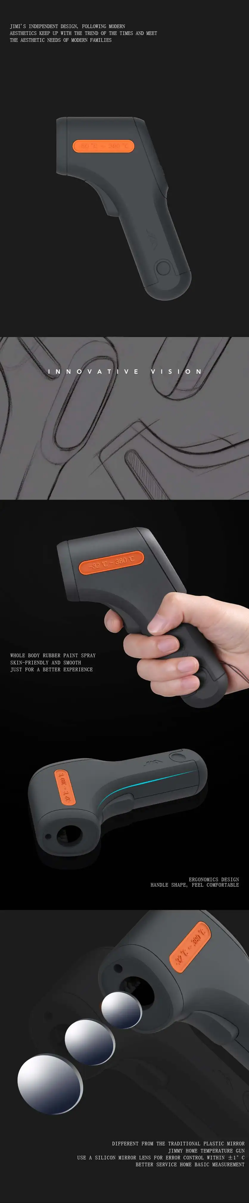 JIMI JM-G301580-32-580 цифровой инфракрасный термометр с регулируемой излучательностью 2,0 дюймов HD цветной экран C/F [Профессиональная версия]