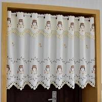 embroidered half curtain transparent tulle valance owl pattern blackout curtain embroidery hem curtains for kitchen cabinet door