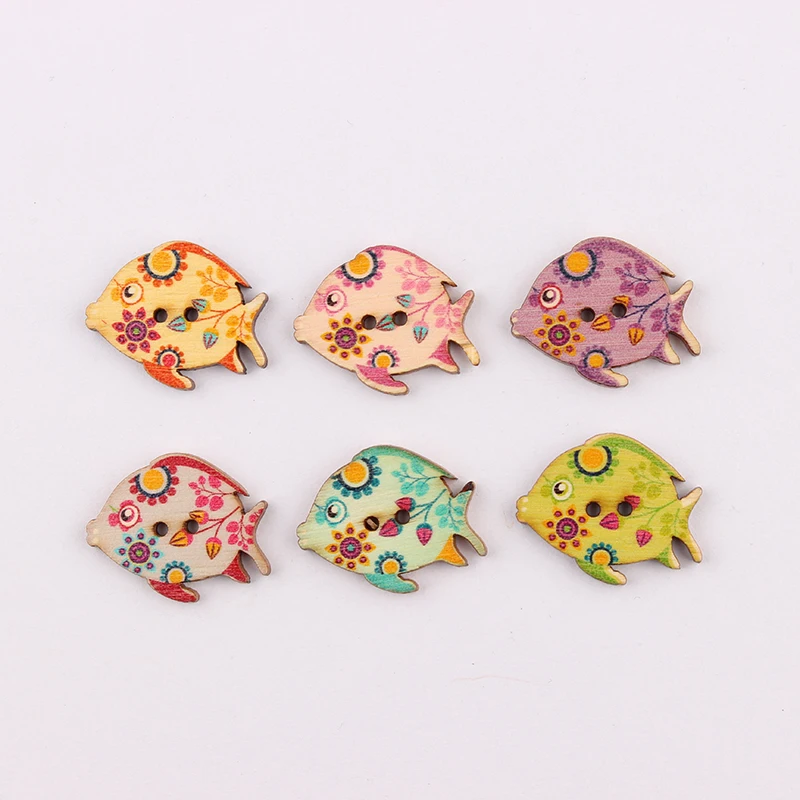 Wholesale 24*30mm 50pcs Mixed Color Fish Wooden Buttons For Handmade Craft Fit Sewing And Scrapbooking Accessories 2 Holes | Дом и сад