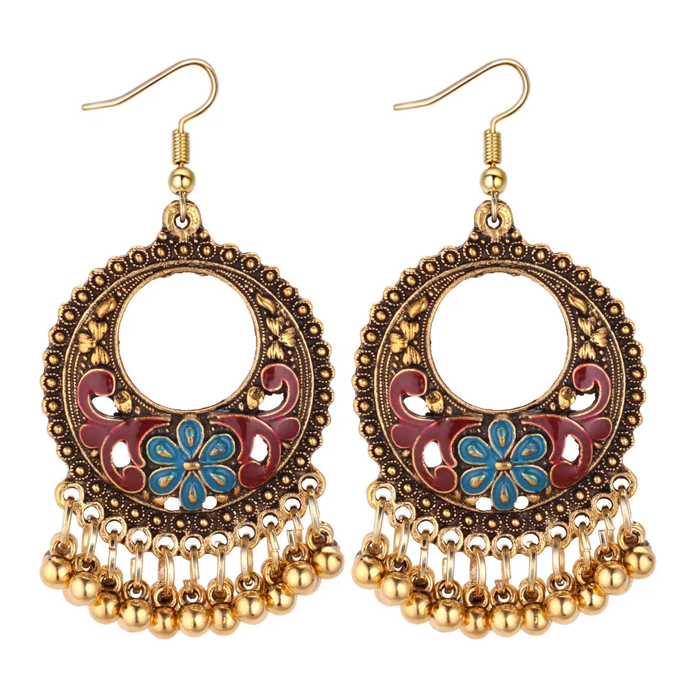 New Bohemia Handmade Dangling Bead Drop Earrings Brincos Hollow Out Flower Tibetan Silver Vintage Retro Indian Jewelry 2018 | Украшения и