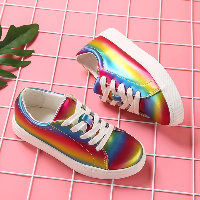 XCRWAY/кроссовки для девочек с радугой детская обувь акулой скейтборд большие