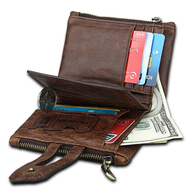 Портмоне мужское из натуральной кожи с RFID защитой и двойной молнией|leather wallet