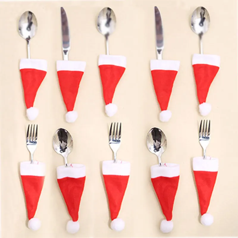 10pcs Red White 10 шт. Рождественский столовый коврик Рождественская шляпа нож вилка сумки столовые приборы коврики подставки украшение кухонного стола и аксессуары - Цвет: 10pcs Red White