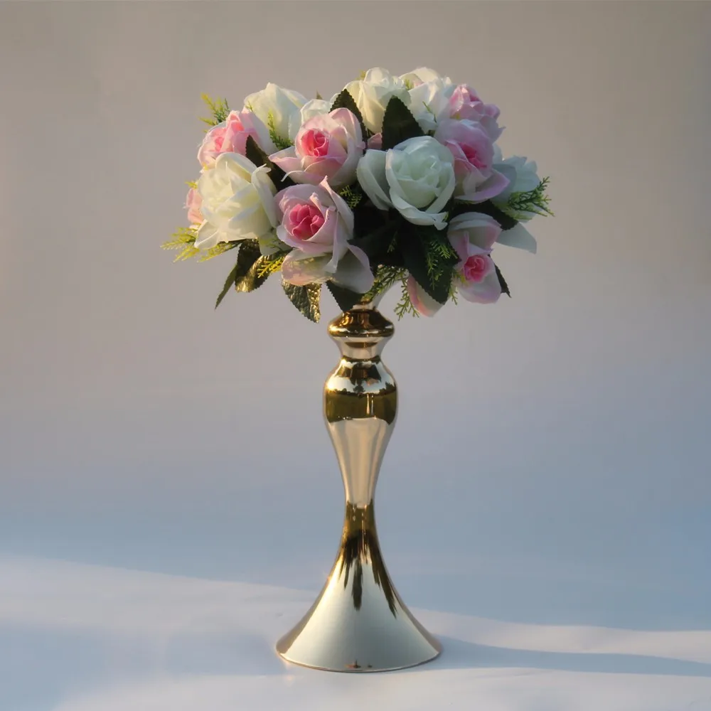 Gold 32cm Золотые подсвечники 50 см/2", металлические подсвечники, ваза для цветов, столешница для свадебного украшения Предметы домашнего обихода, праздничная вечеринка, новогодний подарок - Цвет: Gold 32cm