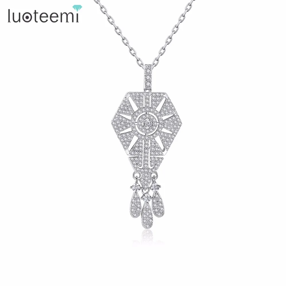 

LUOTEEMI Vintage Charm Pendant Necklaces for Women Party Wedding Tiny Round Crystal Chandelier CZ Stone Collares Christmas Gift