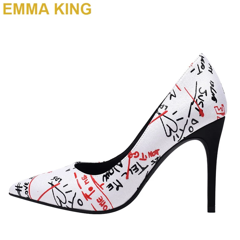 

EMMA KING Fashion Graffiti Women Pumps 2019 Summer Shoes New Design Stiletto Heels Ladies Shoes Sexy Thin High Heels For Woman