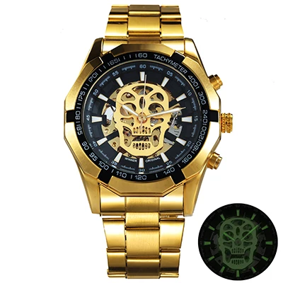 Golden Skull Лучший бренд класса люкс ПОБЕДИТЕЛЬ Мужские часы с изображением скелета автоматические механические золотистые часы-скелетоны Винтаж человек часы Для мужчин s часы Forsining - Цвет: Golden Skull