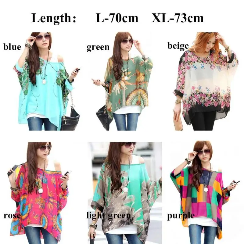 Пикантные женские шифоновые блузки печати на одно плечо перекос шеи свободные