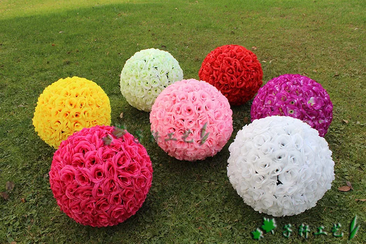 

30 CM/12" New Artificial Encryption Rose Silk Flower Kissing Balls Hanging Ball Christmas Ornaments Wedding Party Decorations