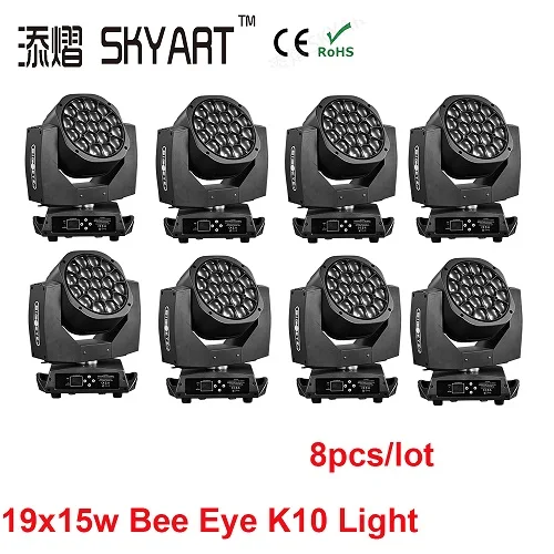 8pcs Движущаяся головка 19x15 Вт большой пчелиный глаз луч светодиодный светильник Освещение сцены DMX Zoom Wash Effect Dj освещение каждый светодиодный контроль для DJ Discl Club - Цвет: 8pcs