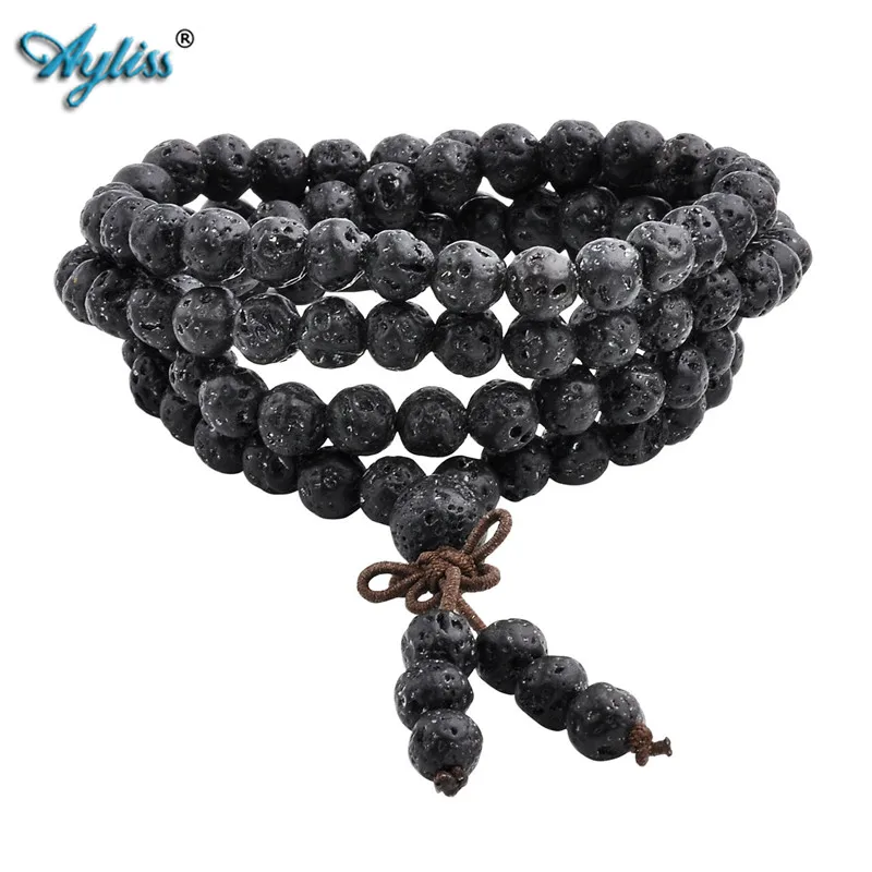

Ayliss Dropship Lava Rock Stone Diffuser Bracelets 108 Beads Reiki Healing Balance Buddha Prayer Tibetan Mala Bracelet Necklace