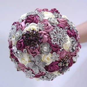 14 Bling кристалл украшенный атласная роза ручной работы свадебные букеты цветы кристалл брошь ручной работы заказной букет на заказ - Цвет: 14