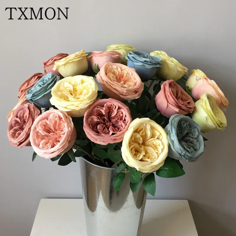 TXMON один красивый и очаровательный искусственный цветок шелк роза Остина для
