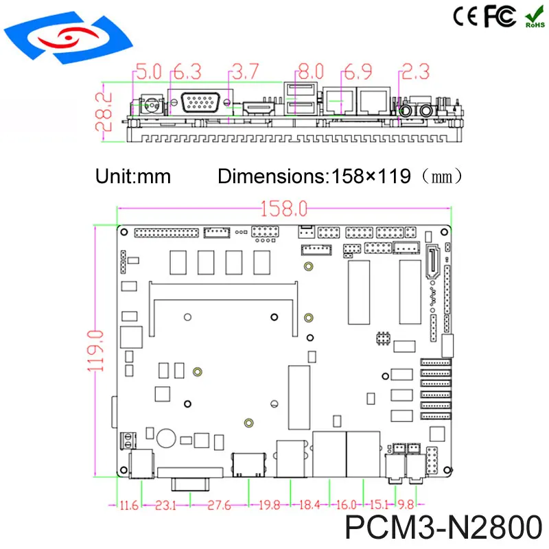 Intel Atom N2800 двухъядерная промышленная безвентиляторная материнская плата Win7/Linux/Win8