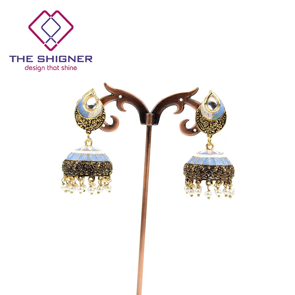 THE SHIGNER традиционные этнические индийские украшения Meenakari эмаль Jhumka Jhumki глаз тени серьги вечерние повседневные изделия для женщин - Окраска металла: IMJ082001C