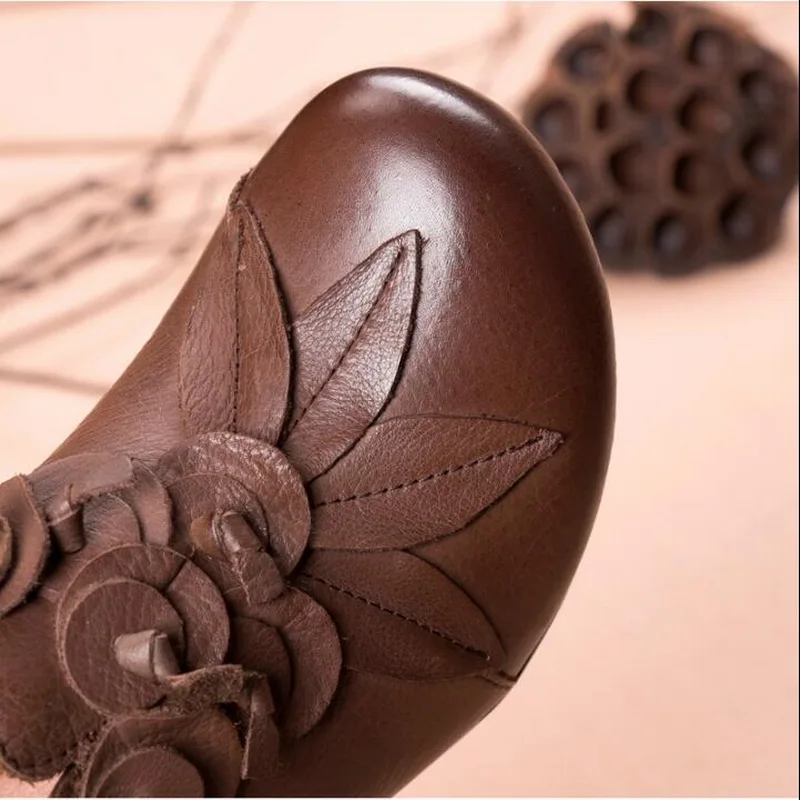 2021 New Retro National Style Ankle Boots Genuine Leather Comfortable Single Shoes Cow Leather Casual Shoes