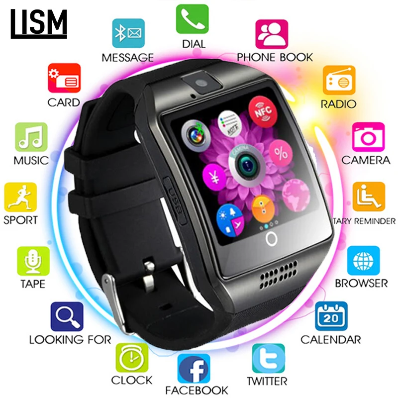 Смарт часы с камерой Q18 Bluetooth SmartWatch SIM TF слот для карт фитнес трекер спортивные Android